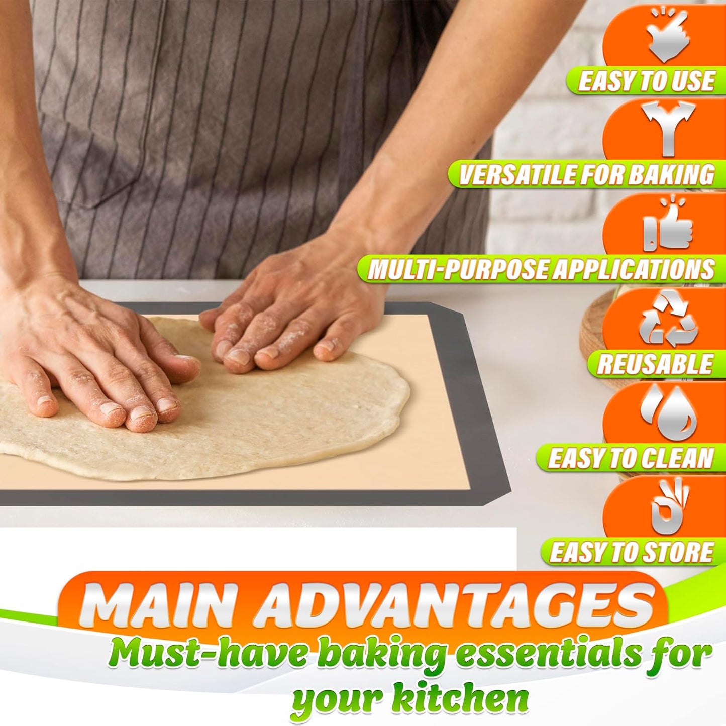 3 Pcs Silicone Baking Mat - Non-Stick Silicone Baking Mats Cookie Sheet with Reinforced Edges, Dishwasher Safe, Heat-Resistant - Uniform Heating & Easy Baking for Macarons, Cookie Dough, Roasts, Pizza