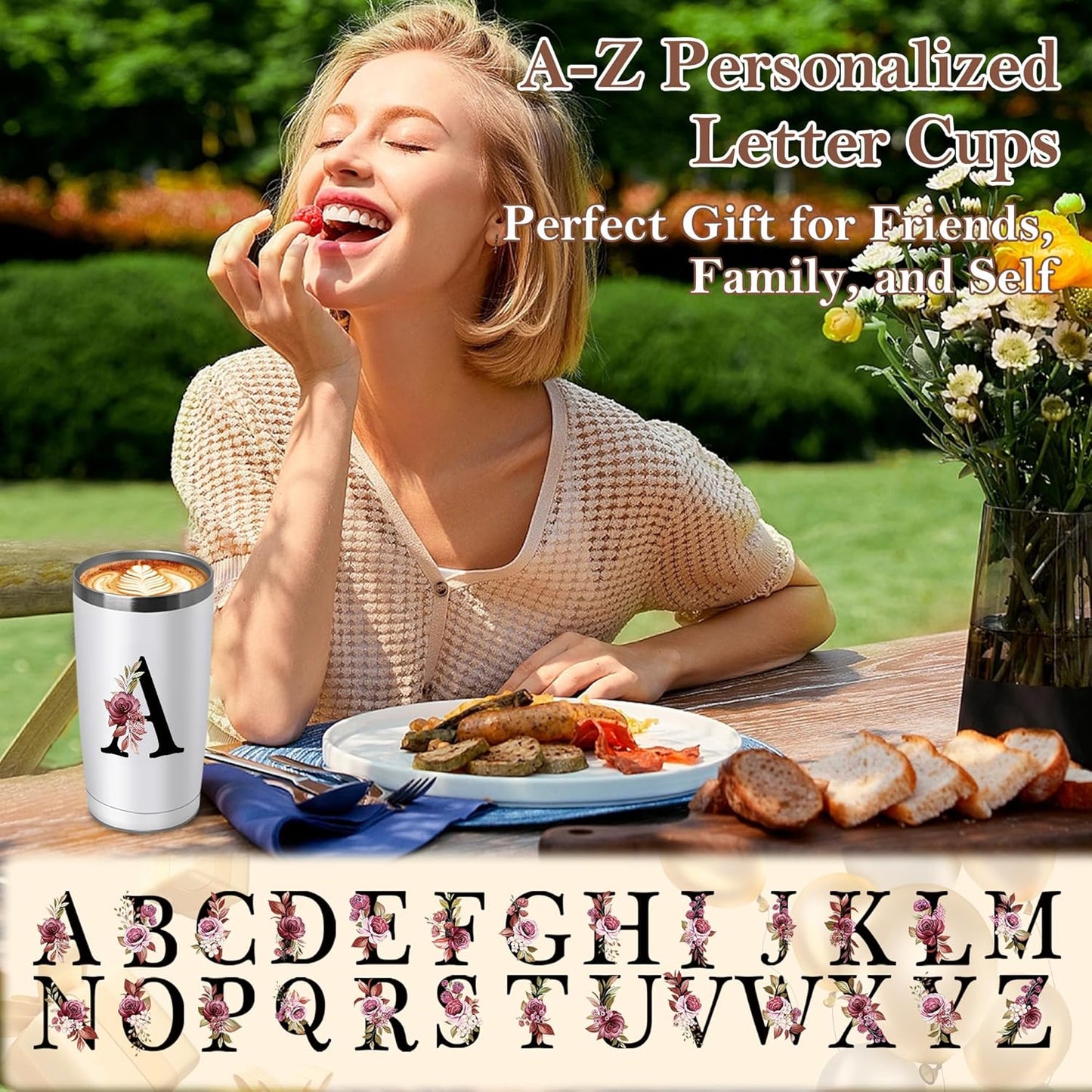 20 Oz Insulated Coffee Cup with Lid Car Tumbler Travel Mug Women Female Teacher Birthday Christmas Holiday Xmas Personalized Unique Custom Inexpensive Present Im Sorry You Are My Sunshine Initial Gift