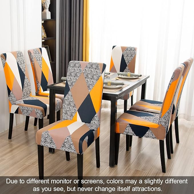 JQinHome Dining Chair Covers Set of 4,Magic Cube High Stretch Removable Washable Parsons Chair Slipcover for Dining Room Home Party Hotel Wedding Ceremony (Geometric Patterns)