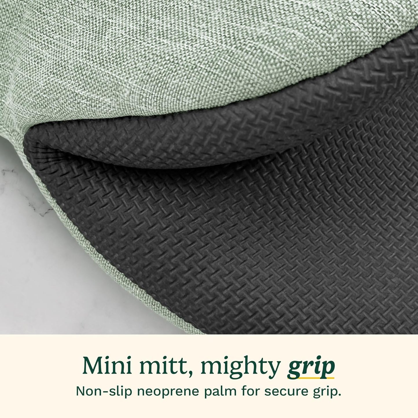 Cuisinart Mini Oven Mitts – 5.5” x 7” Heat-Resistant Kitchen Mitts for Oven with Non-Slip Neoprene Palm, Cotton Filling, and Fabric Loop – Durable Oven Mitt Set for Cooking & Baking (Sage)