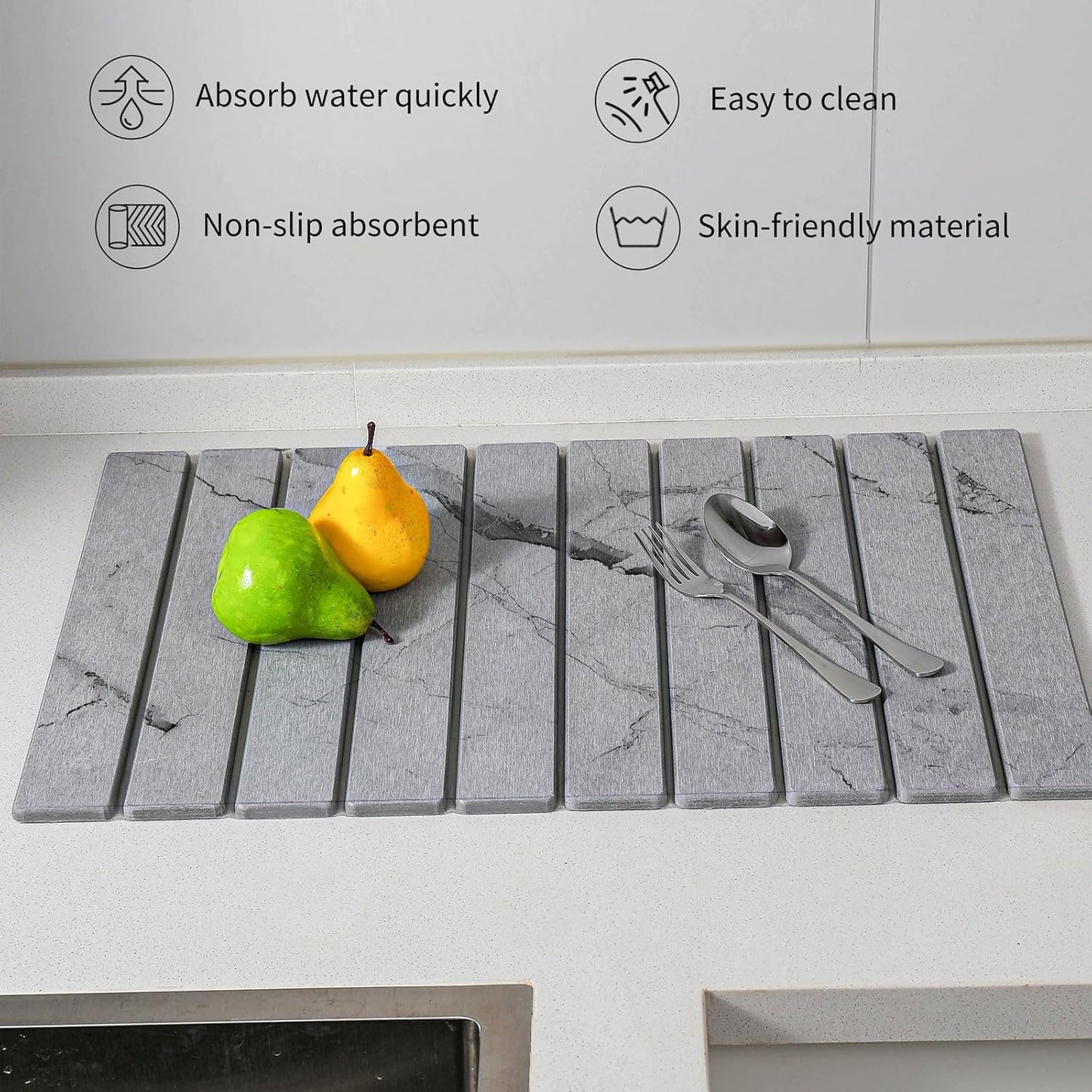 2 PCS Large Stone Dish Drying Mat for Kitchen Counter, , Marbled Water Absorbing Diatomaceous Earth Drying Pad for Countertop Bottles Utensils Cups 24"x16"& 8"x4"