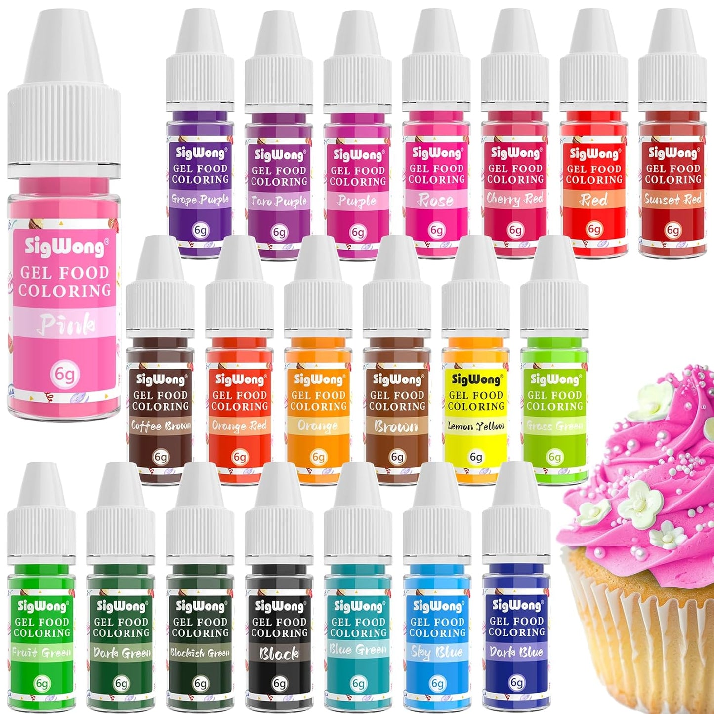 Gel Food Coloring Set - 21 Colors Tasteless Based Color Dye, Vibrant Edible Icing for Cake Cookie Decorating, Baking, Fondant, Frosting, Easter Eggs, with Gloves (6g/Bottle) Vegan