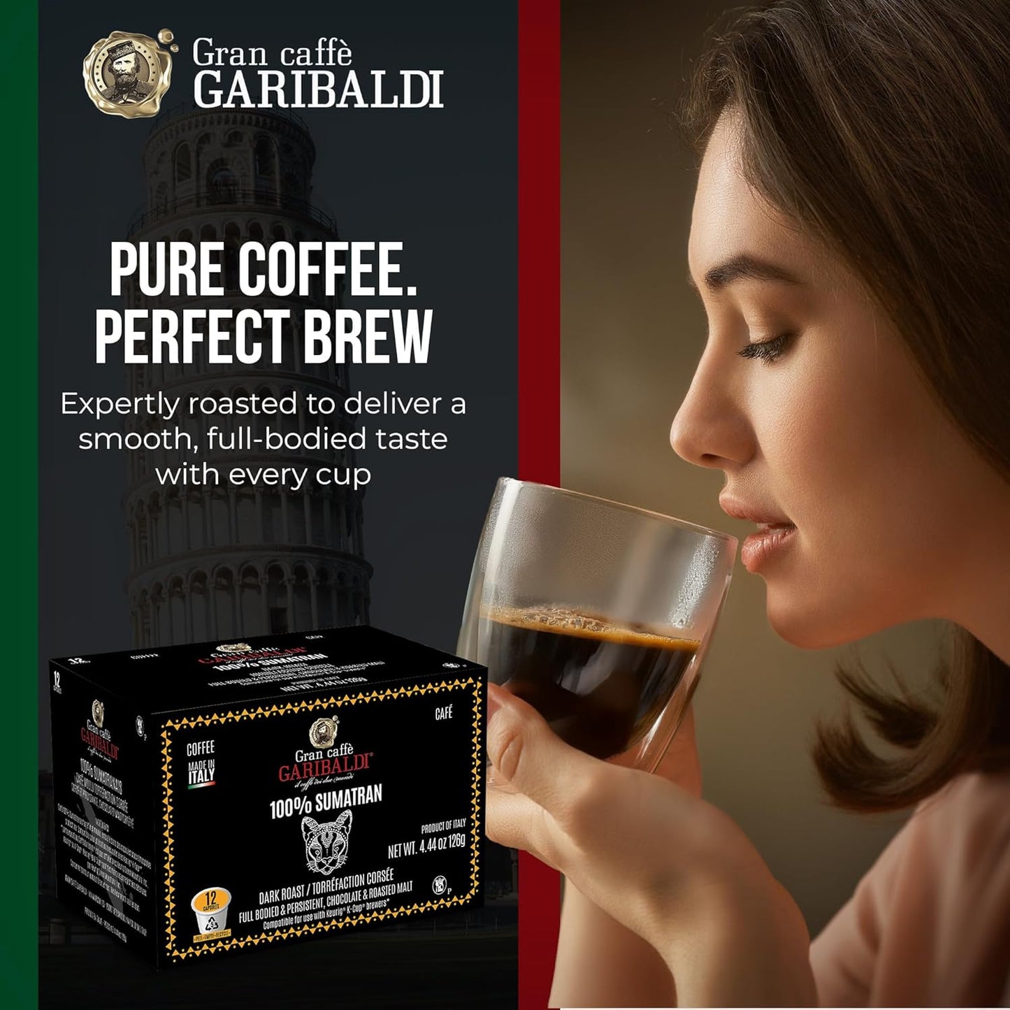Caffè Garibaldi Colombian Coffee Pods, for Keurig K-Cup Brewers, Single Serve Cups, 100% Arabica Blend for Coffee Makers, 72 Count Recyclable Pods - Medium Roast