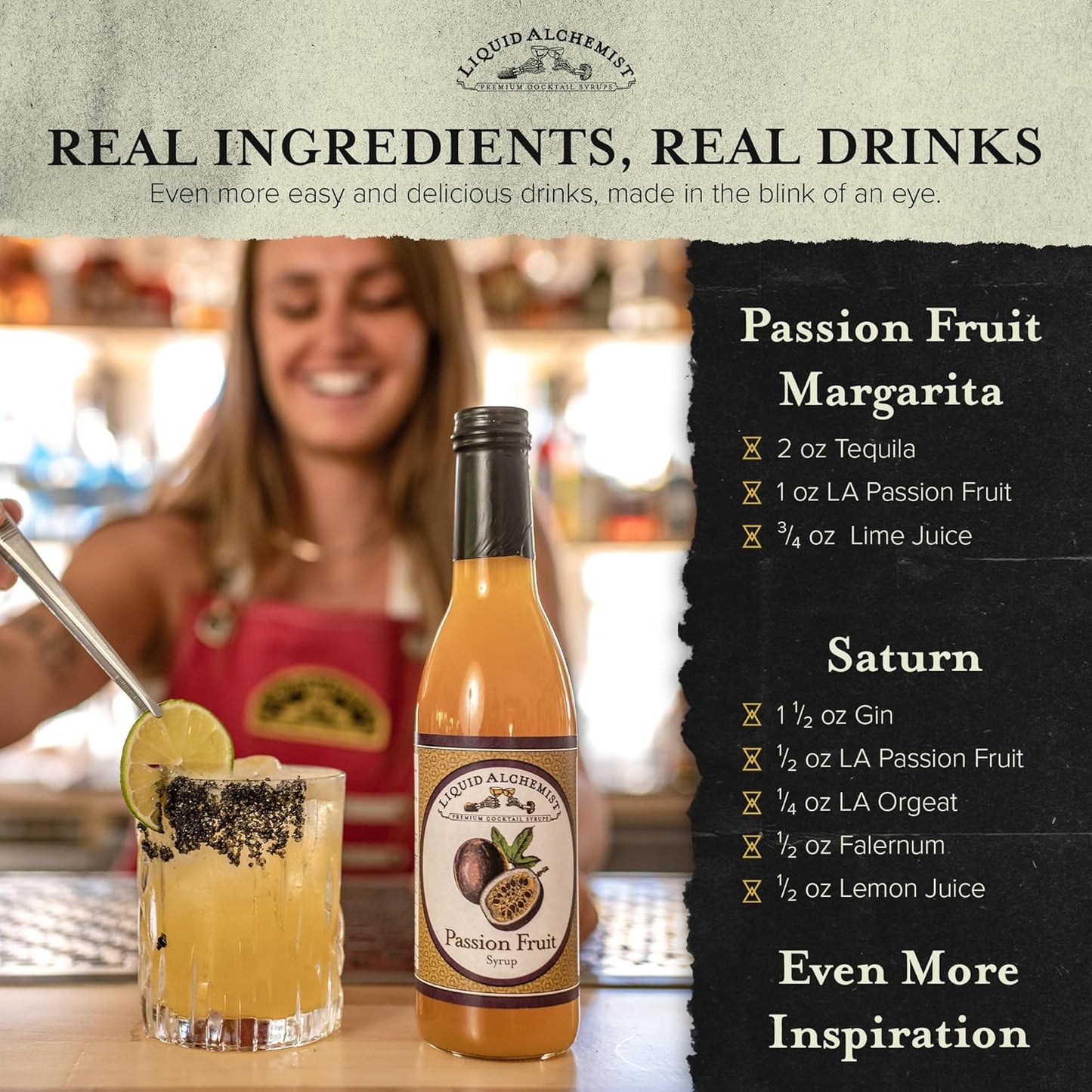 Liquid Alchemist Passion Fruit Syrup for Cocktails - Real Ingredients Make our Passion Fruit Puree for Cocktails the Perfect Margarita Mix - Non-GMO & Vegan (25 oz)
