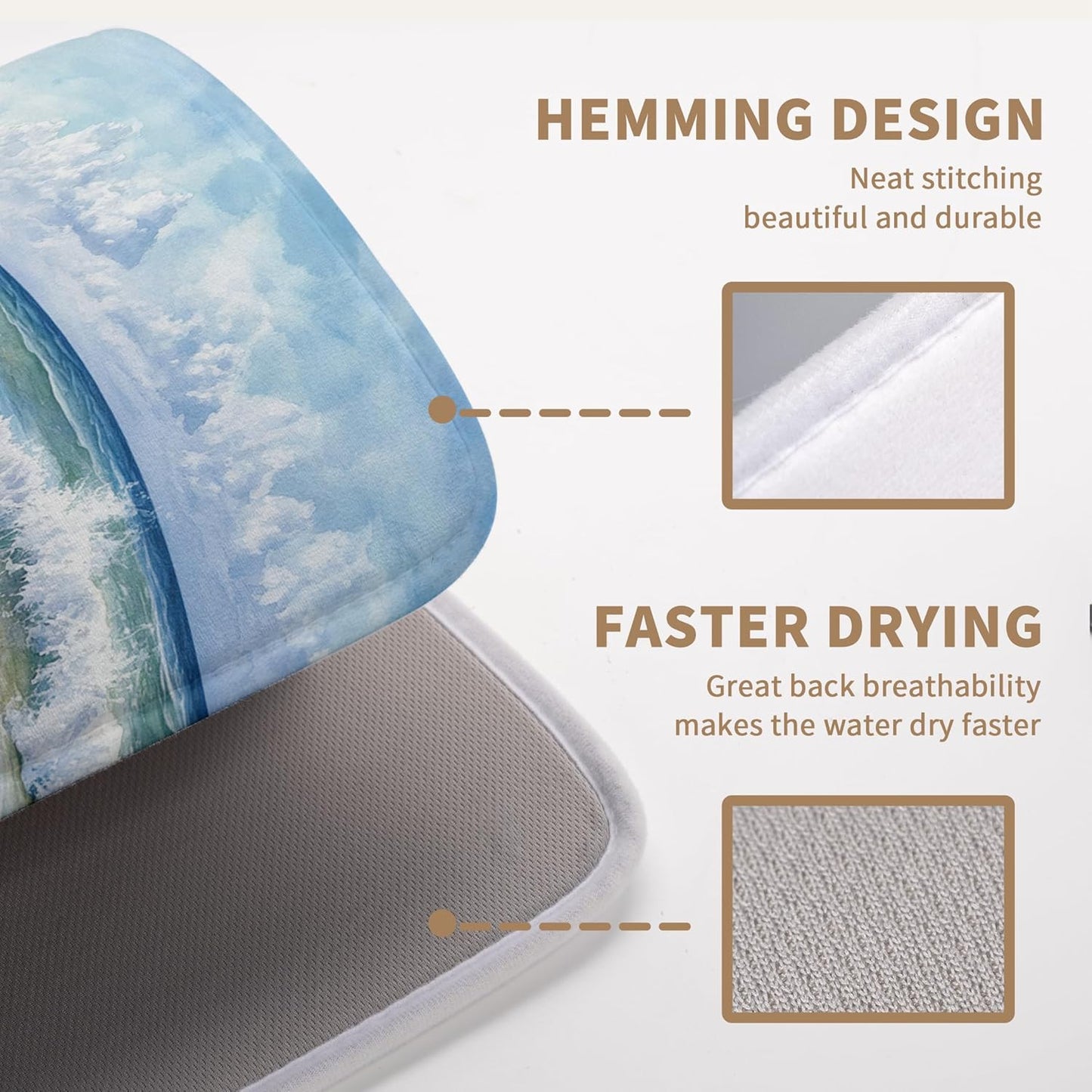 Summer Beach Dish Drying Mat for Kitchen Counter Starfish Coastal Shells Kitchen Dishes Dryer Pad Absorbent Matt Microfiber Washable Foldable Reusable Large 18x24 in