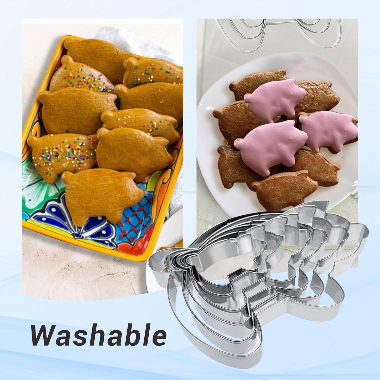 6PC Stainless Steel Pig Cookie Cutters Mexican - 5.5", 4.5", 4", 3.5", 2.5", 2.0"，Perfect for Mexican Concha Bread - Concha Cutter and Concha Stamp，Baking Tools for Pig Shaped Pastry and Bread Making