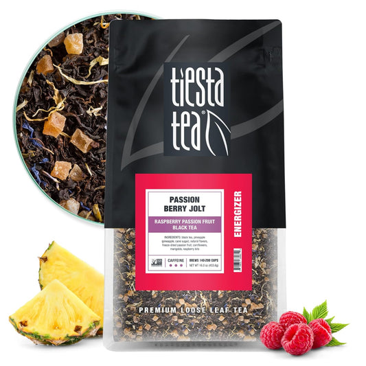 Tiesta Tea - Passion Berry Jolt, Loose Leaf, Raspberry Passion Fruit Black Tea, Premium Blend, Caffeinated Black, Make Hot or Iced Brews Up to 200 Cups, 16oz Resealable Bulk Pouch