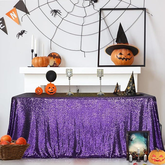 SquarePie Sequin Tablecloth 90 x 132 Inch Purple Sparkly Table Linen for Wedding Halloween Party