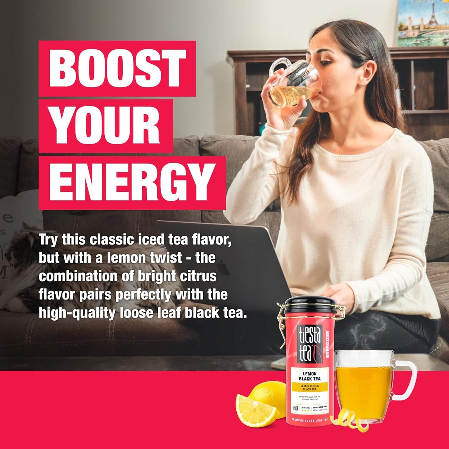 Tiesta Tea - Lemon Black Tea, Loose Leaf, Lemon Citrus Black, Premium Blend, High Caffeinated, Makes Hot or Iced, Brews Up to 50 Cups, 5oz Refillable Tin