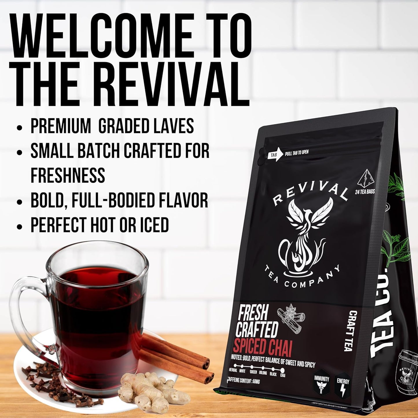Revival Tea Company Fresh Crafted Spiced Chai Tea - Black Tea Blend with Fresh Spiced Chai Flavor - Loose Leaf 8 Ounces