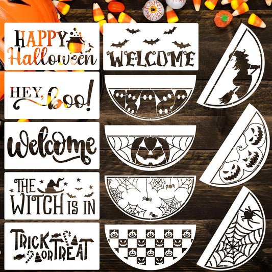 Halloween Stencils for Painting on Wood 12inch Large Halloween Stencil Hey Boo Witches Spider Bats Ghost Draw Templates for Porch Hanger Doormat Fabrics DIY Crafts Decor
