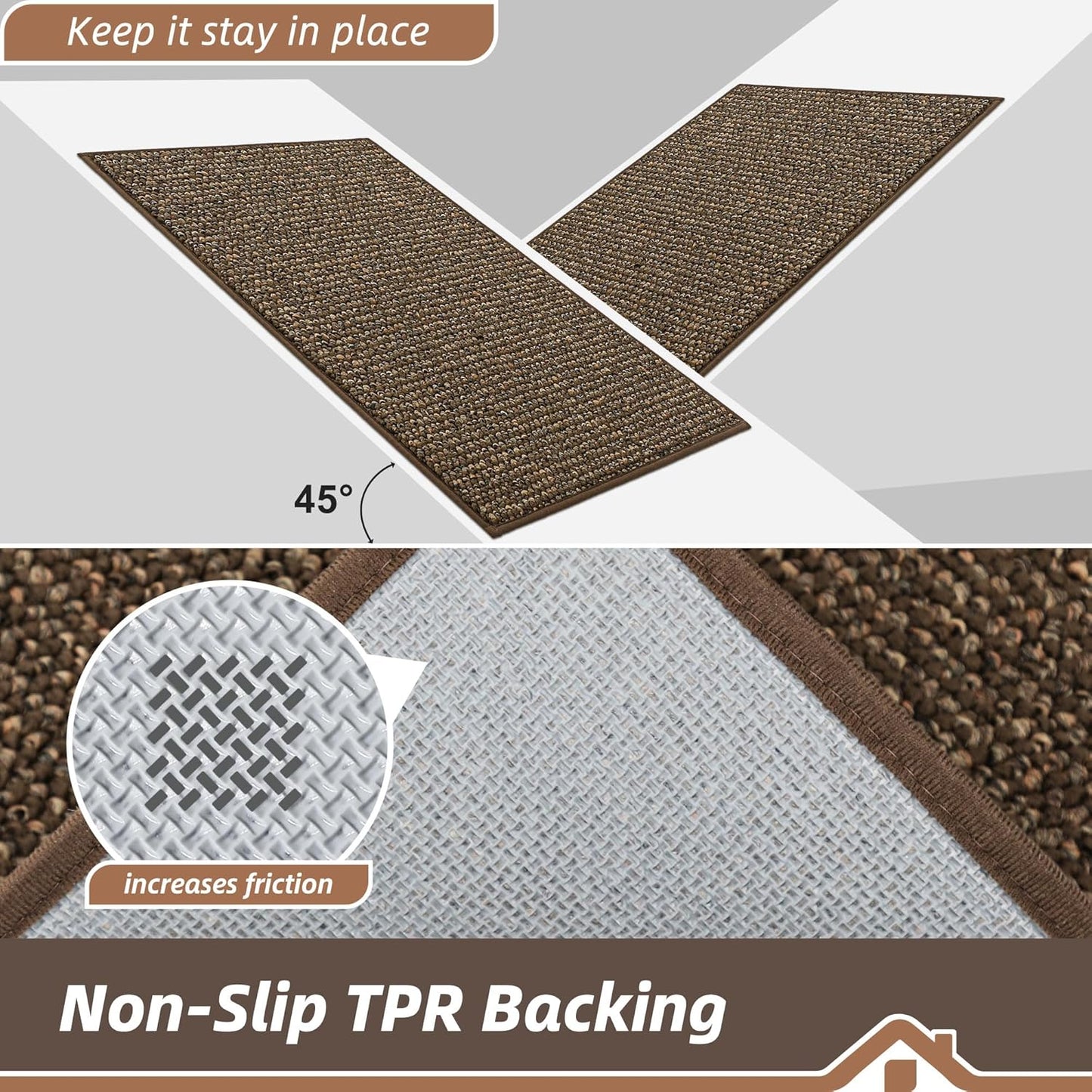 BEQHAUSE Dirt Trapper Door Mat 20" x 48", Non-Slip Washable Doormats Entrance Mat, Dirt Resistant and Absorbent Welcome Mat, Low Profile Floor Mats for Front Back Door and Entryway, Brown