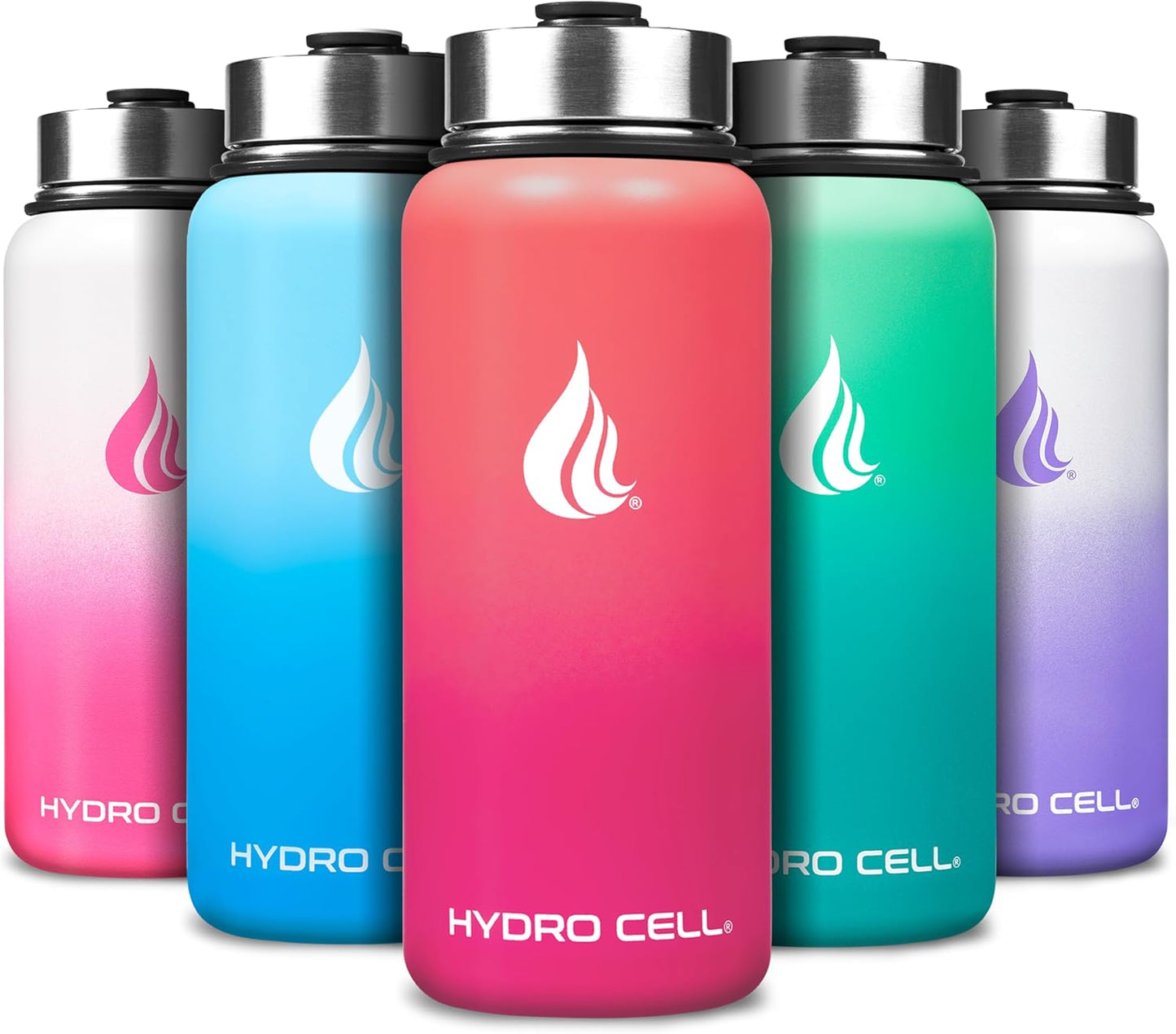 HYDRO CELL Stainless Steel Insulated Water Bottle with Straw - For Cold & Hot Drinks - Metal Vacuum Flask with Screw Cap and Modern Leakproof Sport Thermos for Adults (Coral/Punch 32oz)