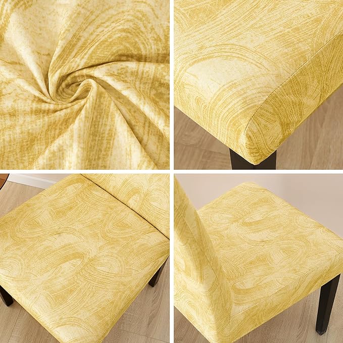 JQinHome Pattern Chair Covers for Dining Room Set of 6, High Stretch Removable Washable Parsons Chair Slipcover for Home Party Hotel Wedding Ceremony (Quicksand Beige,6PCS)