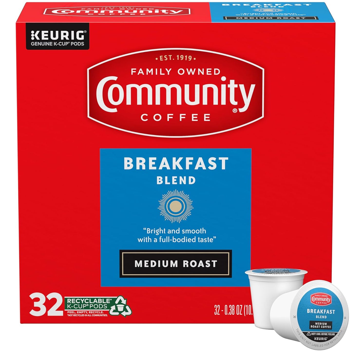 Community Coffee Breakfast Blend Medium Roast Single Serve Keurig K-Cup Pods 32 ct Box