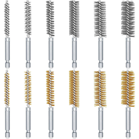 24 Pieces Bore Brush for Drill Wire Bore Brush Set Wire Cleaning Set Stainless Steel Cleaning for Power Drill Impact Driver (Stainless Steel,Brass)