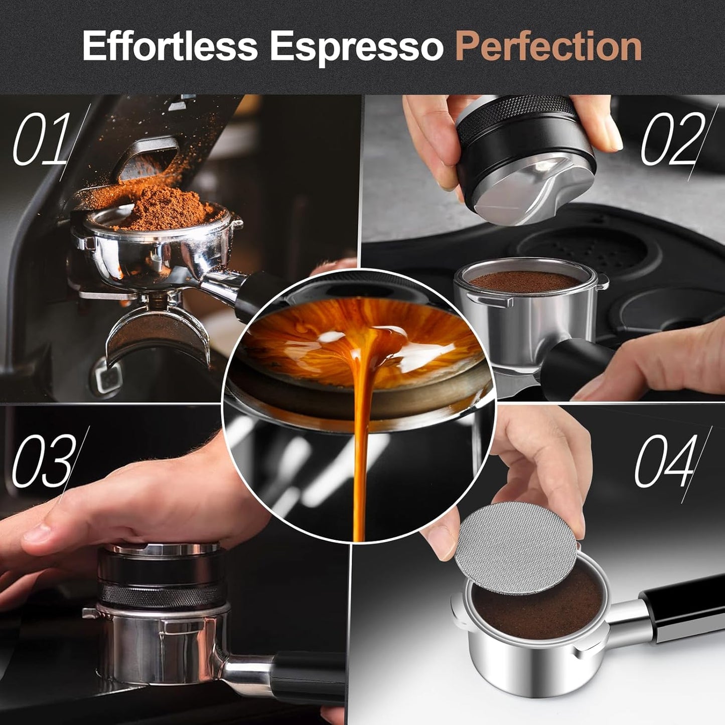 51mm Bottomless Portafilter & Puck Screen, 3 Ears Stainless Steel Head, Only Compatible with De'Longhi EC680, EC685, EC885, and SMEG ECF01, Includes 304 Stainless Steel Filter Basket