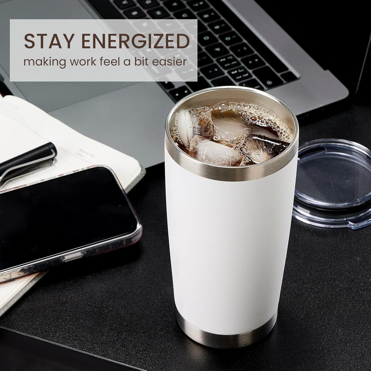 MEWAY 20oz Tumbler Cup Double Wall Vacuum Insulated Travel Mug Bulk, Stainless Steel Tumblers with Lid and Straw, Durable Powder Coated Coffee Cups for Cold & Hot Drinks (White, 1)