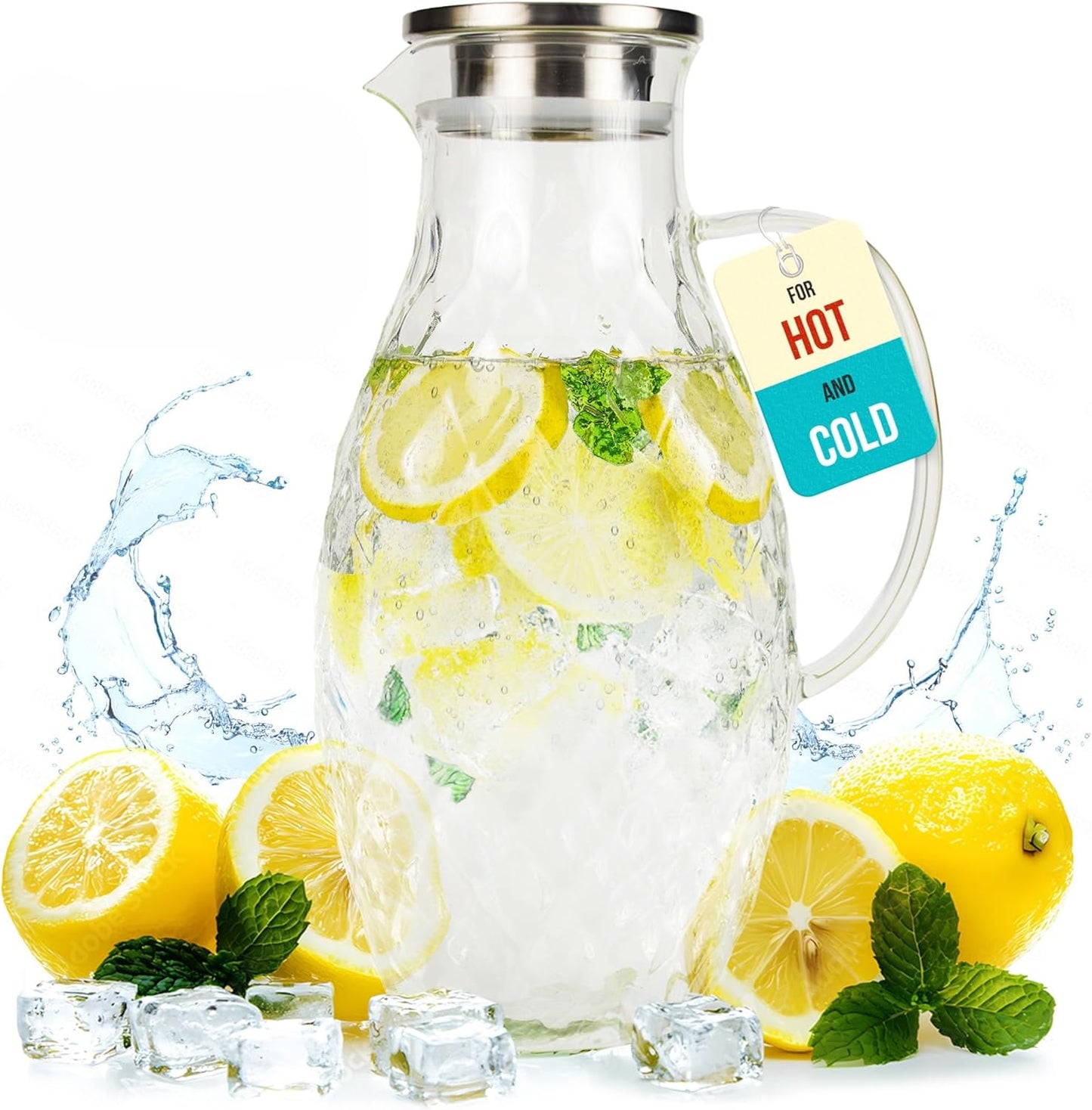 Glass Pitcher with Lid and Spout - 3 Liter / 100 oz, Borosilicate Glass w/Handle - Carafe for Hot/Cold Beverages - Water Jug - Iced Tea Pitcher - Juice Server - by PJC-Kitchen