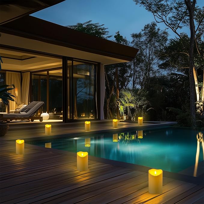 Homemory 4"x6" Outdoor Waterproof Flameless Candles with Timers and Remote Control, Battery Operated Candles, LED Plastic Candles, Ivory White, Set of 2