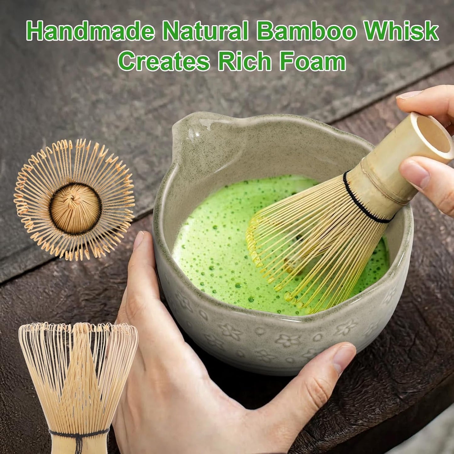 Premium Matcha Whisk Set - 6Pcs Japanese Tea Ceremony Kit with Ceramic Matcha Bowl and Whisk, Bamboo Scoop, Whisk Holder, Stainless Sifter, Birthday Christmas Gift for Matcha Lover