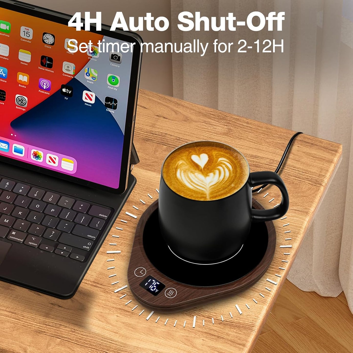 PUSEE Coffee Mug Warmer - Electric Large Candle Warmer Plate with 4H Auto Shut Off, 3-Temp Settings Cup Heater for Desk, Tea, Milk, Cocoa