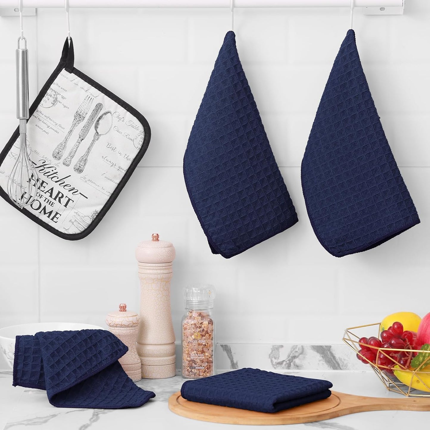 Homaxy Microfiber Waffle Weave Kitchen Dish Cloths, 12 x 12 Inch Ultra Absorbent and Solid Color Dish Towels for Kitchen Fast Drying Dishcloth for Washing Dishes, 12 Pack, Navy Blue