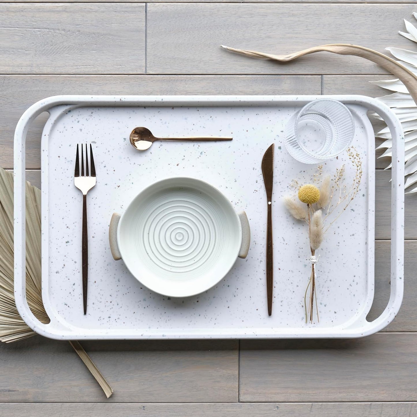 LINE+ARC Waterproof, Easy-to-Clean, 18"x12" Serving Tray Extra Large Handles (Slate) 100% Food-Grade Melamine for Breakfast, Dinner, Bed, Tea, Crafts, Decorative, TV, Couch, Outdoor, Patio