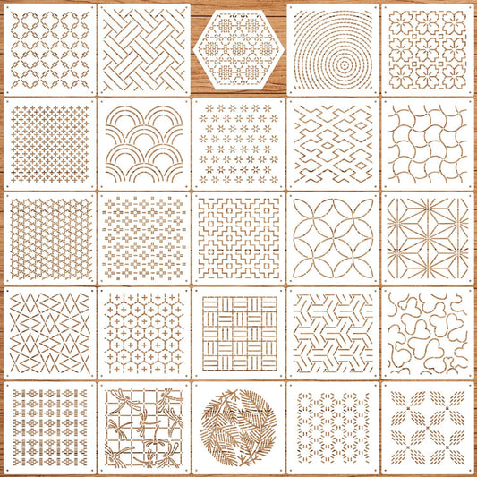 Sashiko Stencil 4.7inch Geometric Sashiko Pattern Template Drawing Line Quilting Stencils for Sewing Hand Quilting Embroidery