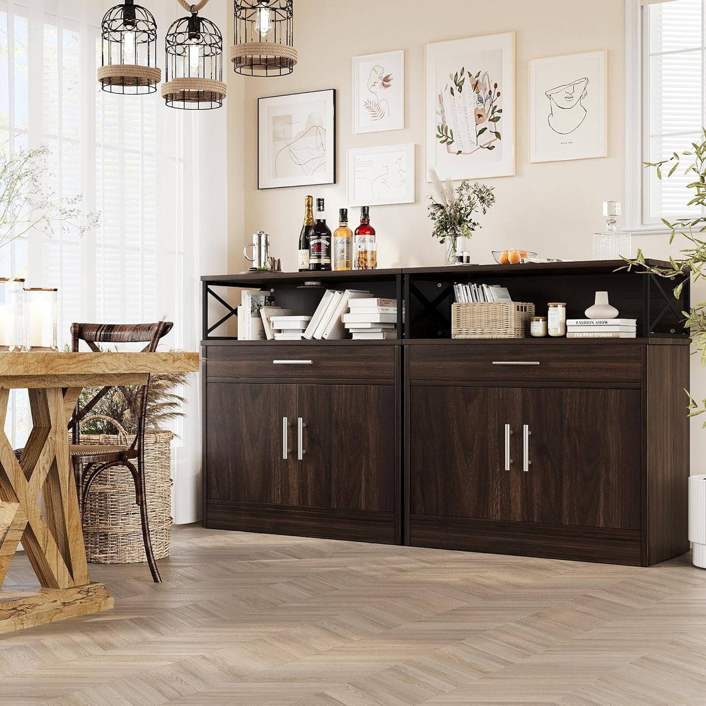 Vongrasig 32" Modern Sideboard Buffet Cabinet With Storage, Adjustable Shelf, Wood Farmhouse Coffee Bar Table for Kitchen, Dining Room, Rustic Brown