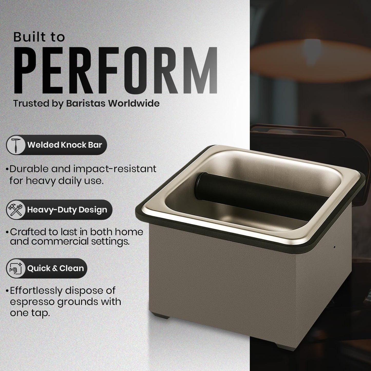 Rattleware Stainless Steel Knock Box – Heavy-Duty Espresso Puck Disposal Bin with Welded Rubber Bar – Perfect for Coffee Bar Accessories, Café, Restaurant, or Home Use (6" x 5.5" x 4")