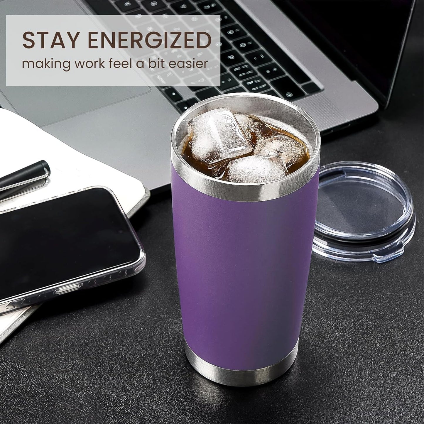 MEWAY 20oz Tumbler 12 Pack Double Wall Vacuum Insulated Travel Mug Bulk, Stainless Steel Tumblers with Lid and Straw, Durable Powder Coated Coffee Cups for Cold & Hot Drinks (Purple, 12)