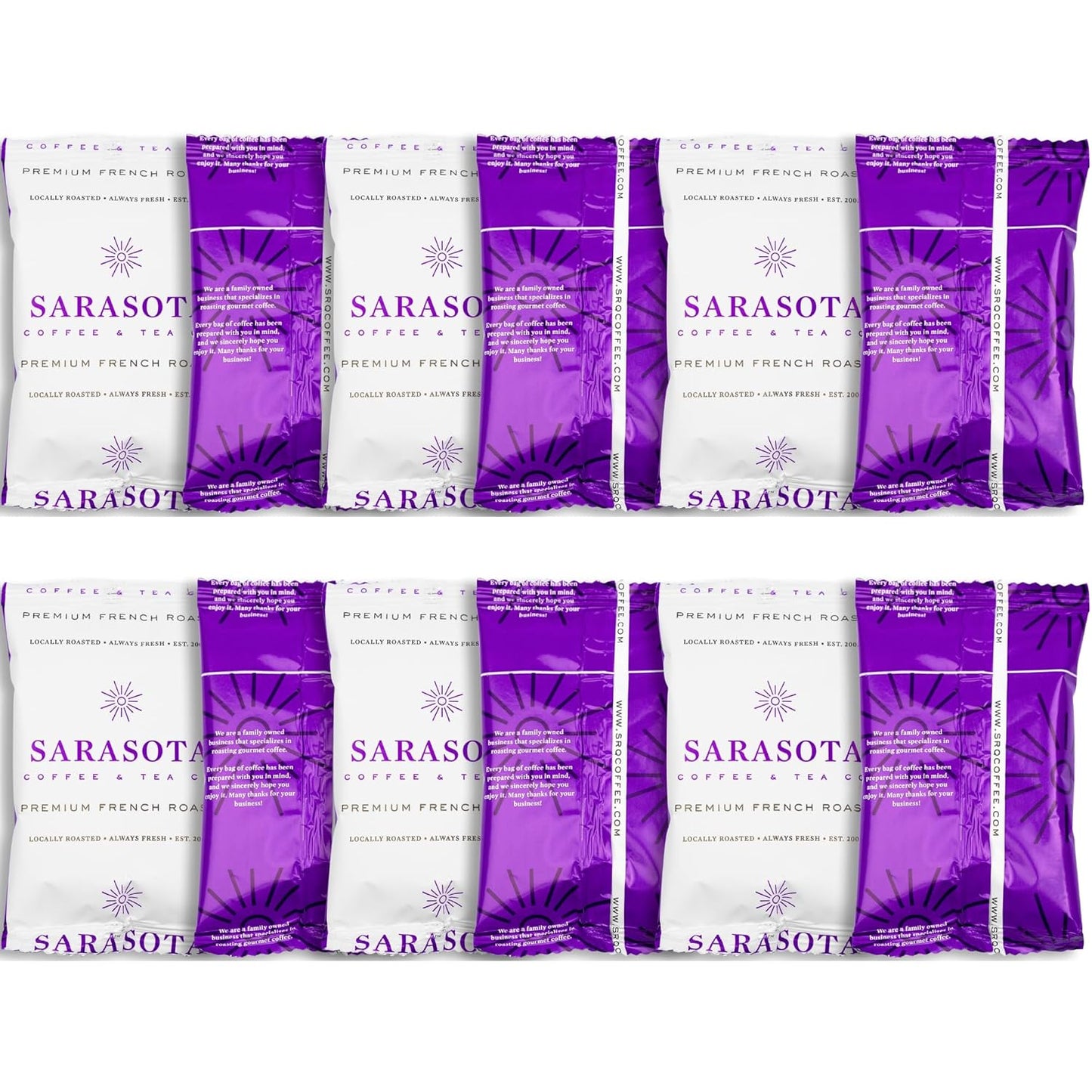 Sarasota Coffee Ground Packets | Gourmet Dark French Roast Ground Coffee Packs | Cubano European | Low Acid Mold Free Singles Individual Pouches for 12 Cup Coffee Maker | 2 Ounce Bags, 12 Count