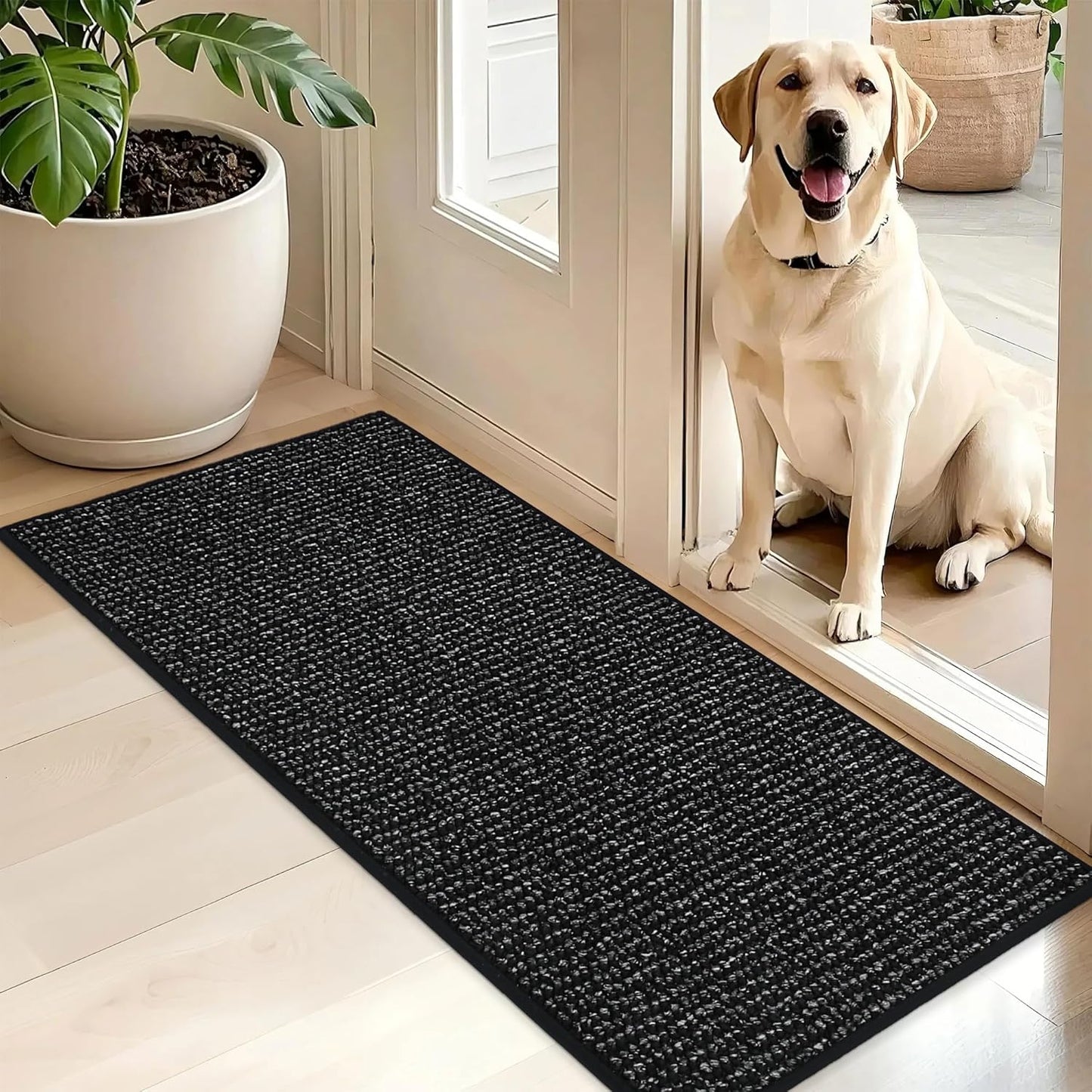 BEQHAUSE Dirt Trapper Door Mat 20" x 48", Non-Slip Washable Doormats Entrance Mat, Dirt Resistant and Absorbent Welcome Mat, Low Profile Floor Mats for Front Back Door and Entryway, Black