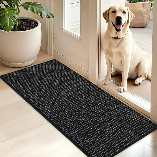 BEQHAUSE Dirt Trapper Door Mat 20" x 48", Non-Slip Washable Doormats Entrance Mat, Dirt Resistant and Absorbent Welcome Mat, Low Profile Floor Mats for Front Back Door and Entryway, Black