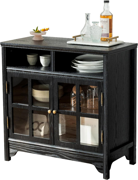 Chogori 31.5" Solid Wood Buffet Cabinet with Storage, Farmhouse Sideboard with 2 Doors, Coffee Bar Cabinet for Dining Room, Kitchen, or Living Room, Black