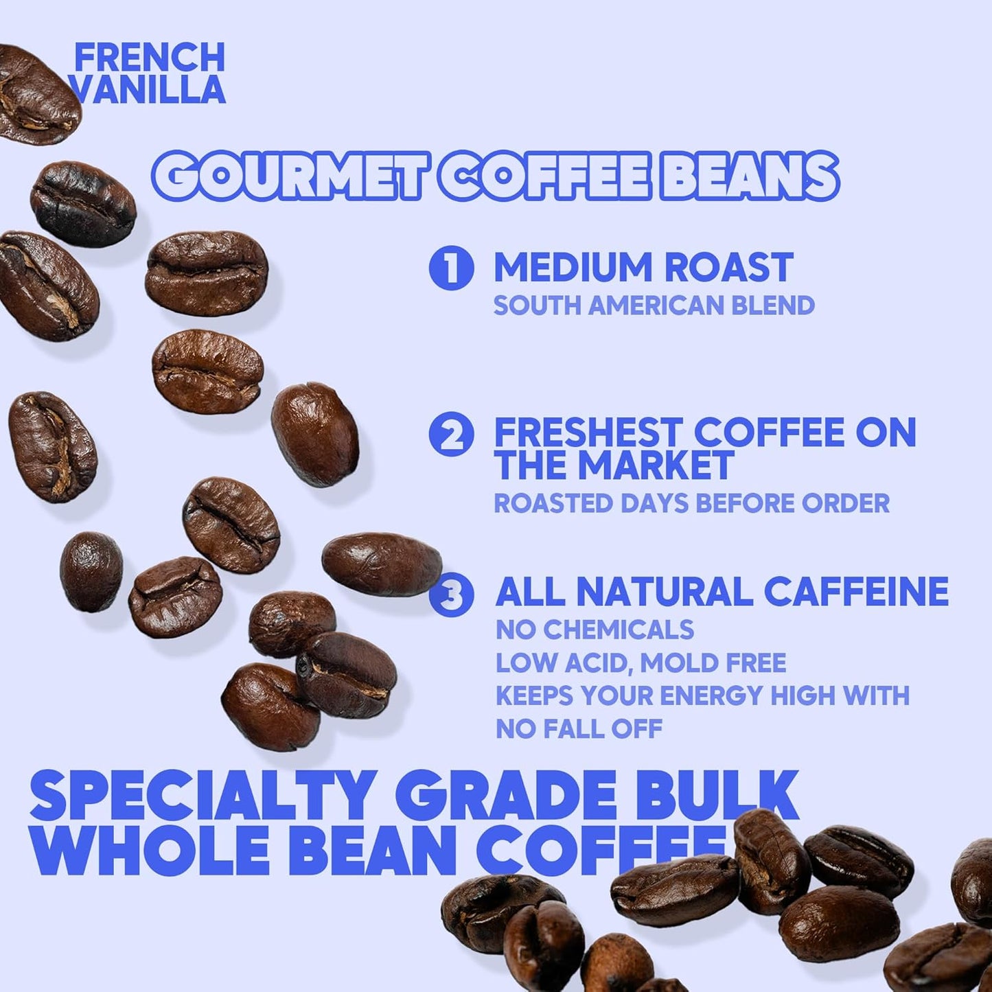 Sarasota Coffee Whole Bean French Vanilla | Medium Roast Gourmet Flavored Coffee Beans | Low Acid, Mold Free, Specialty Grade Bulk Beans | 5lb (80 oz)