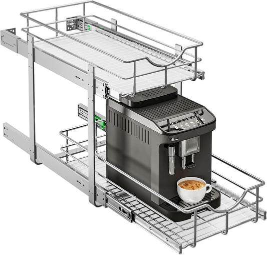 WelFurGeer 2-Tier Kitchen Cabinet Pullout Shelf and Drawer Organizer, Soft Close Pantry Pull Out Shelves, Heavy Duty Pull Out Cabinet Organizer with Shelf Liner for Kitchen Cabinets, Pantry Storage