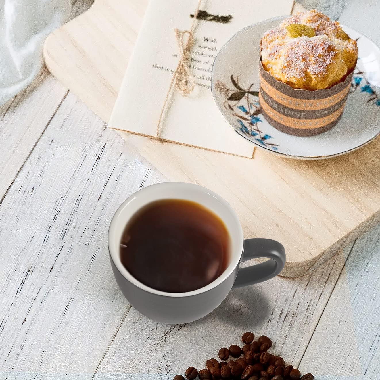 homEdge Mini Procelain Espresso Cup, 3 Ounces / 90 ml Tiny Coffee Mugs Demitasse for Espresso, Tea- Set of 6, Dark Gray