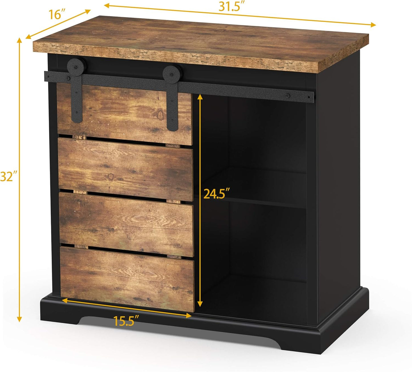 NSdirect Sideboard Coffee Bar Cabinet,Modern Farmhouse Buffet Station Sliding Barn Door Storage Credenza Console with Slat and Shelf Entryway Storage Cabinet Kitchen Dining Living Room, Black