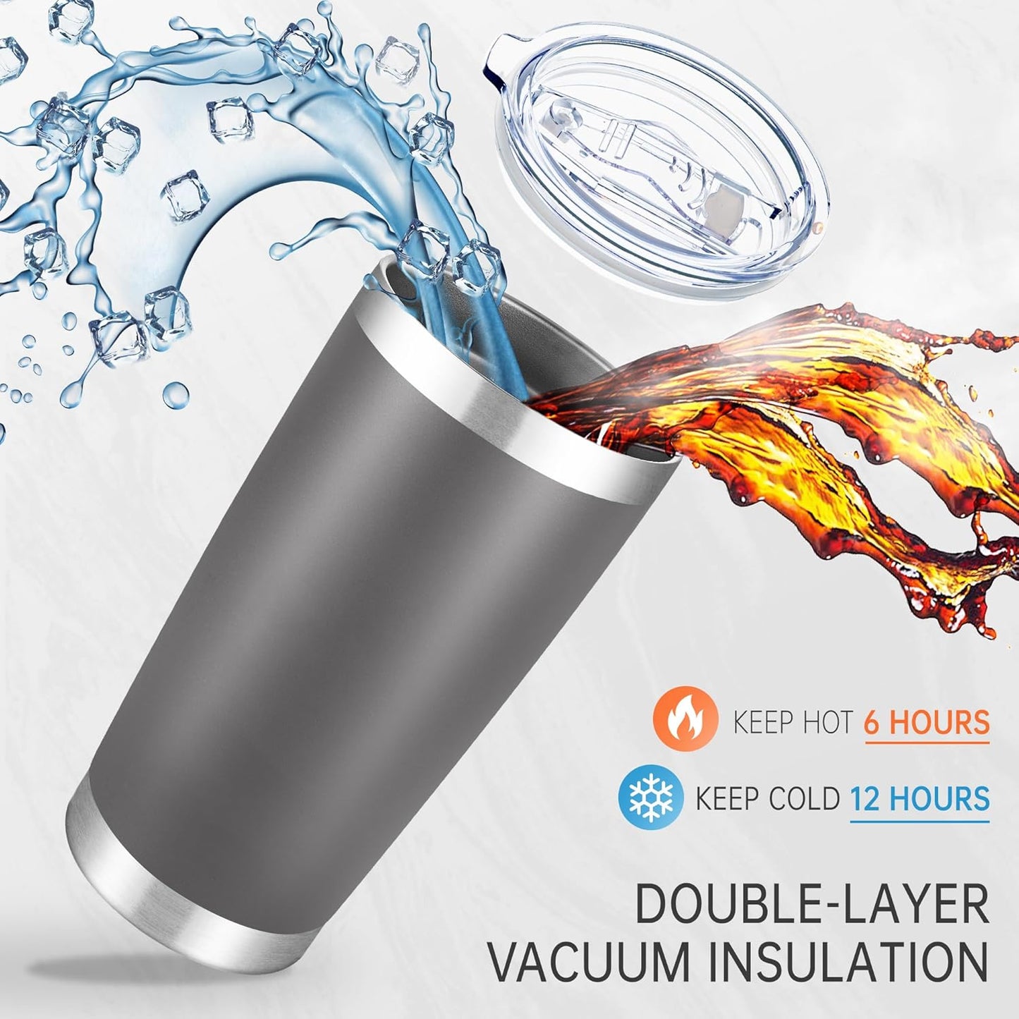 20 oz Tumblers Bulk Stainless Steel Tumbler with Lid Double Wall Vacuum Insulated Coffee Mug 20oz Powder Coated Cup for Hot and Cold Drinks, Gray, 12 pack