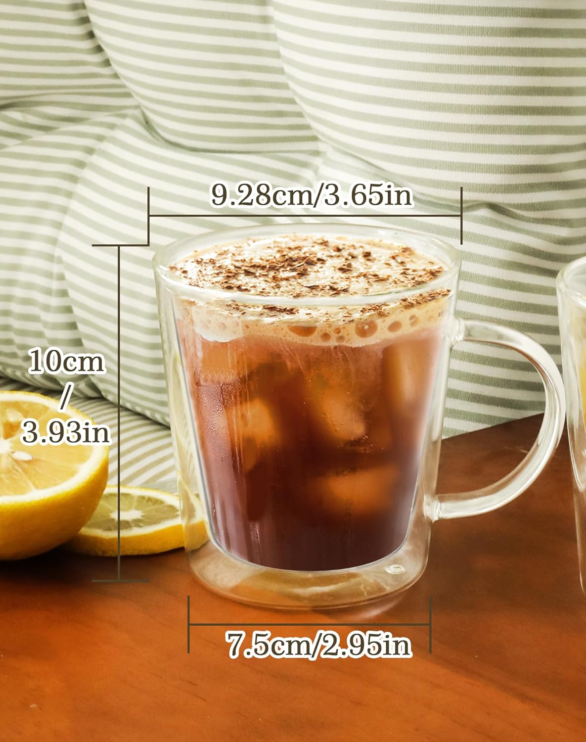 LIBWYS 12oz Double Wall Glass Coffee Mugs, Cappuccino Latte Tea Cups with Handle, Heat Resistant Borosilicate Insulated Clear Glasses (Set of 4)
