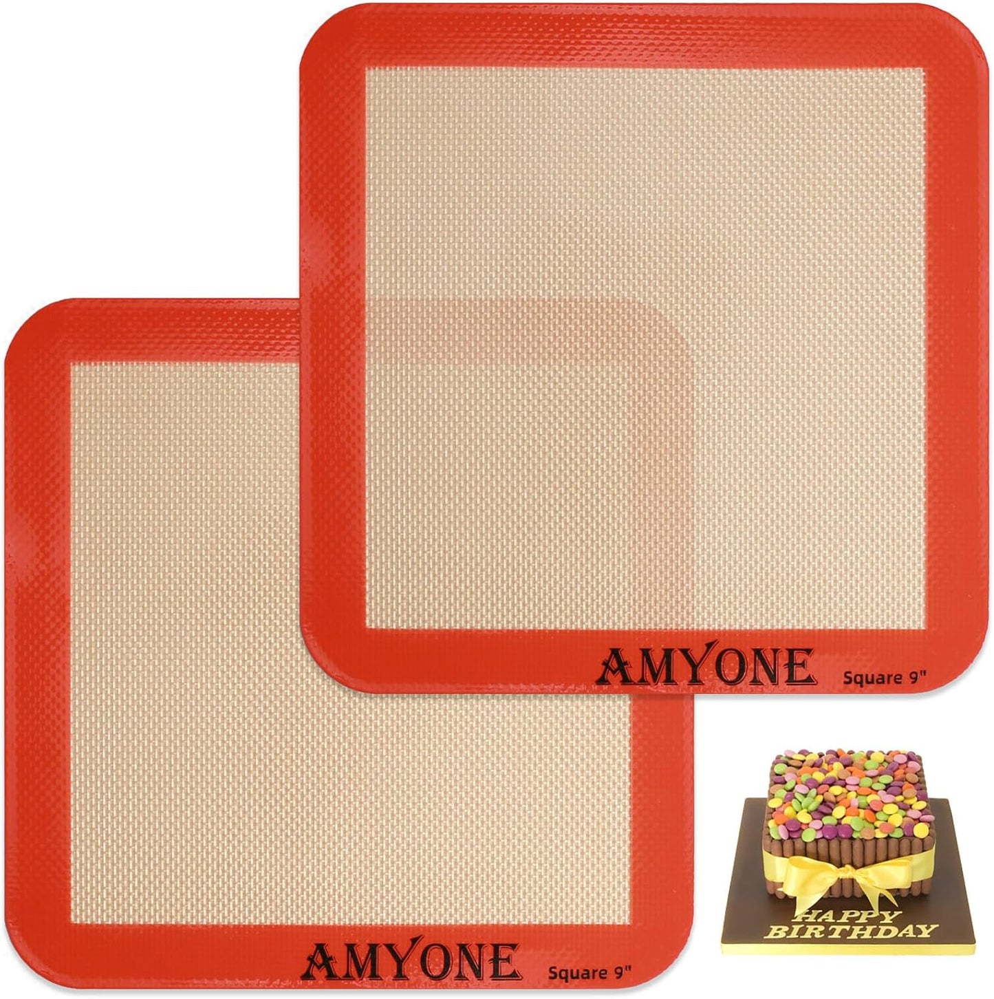 Square Silicone Baking Mats for 9 Inch Cake Pan, 8.5" Food Grade Non-stick Reusable Silicone Mat for Baking Pan for Bread/Pastry/Toast/Pie, Professional Cookie Sheets Liners for Brownie Pan 2 PCS