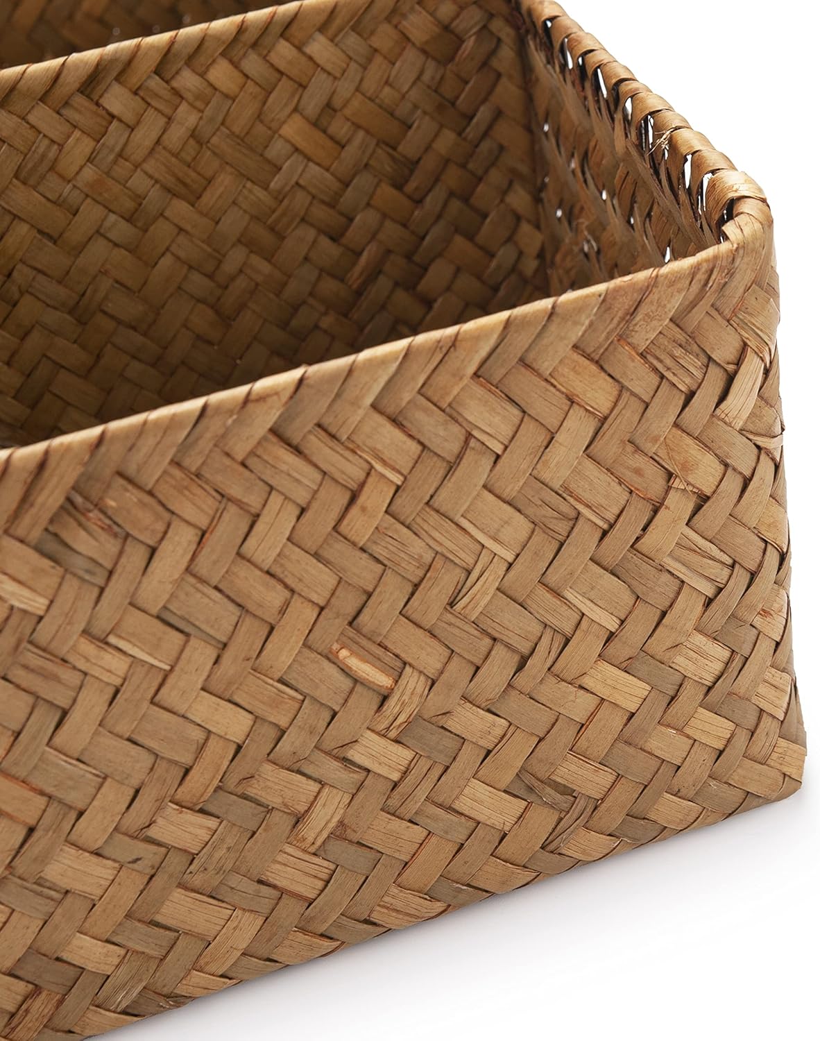 Tea Bag/Sugar Packet Holder, Coffee Station Condiment Organizer, Seagrass Storage Basket, Wicker Rattan Divided Basket Organizer for Drawer/Shelf/Countertop