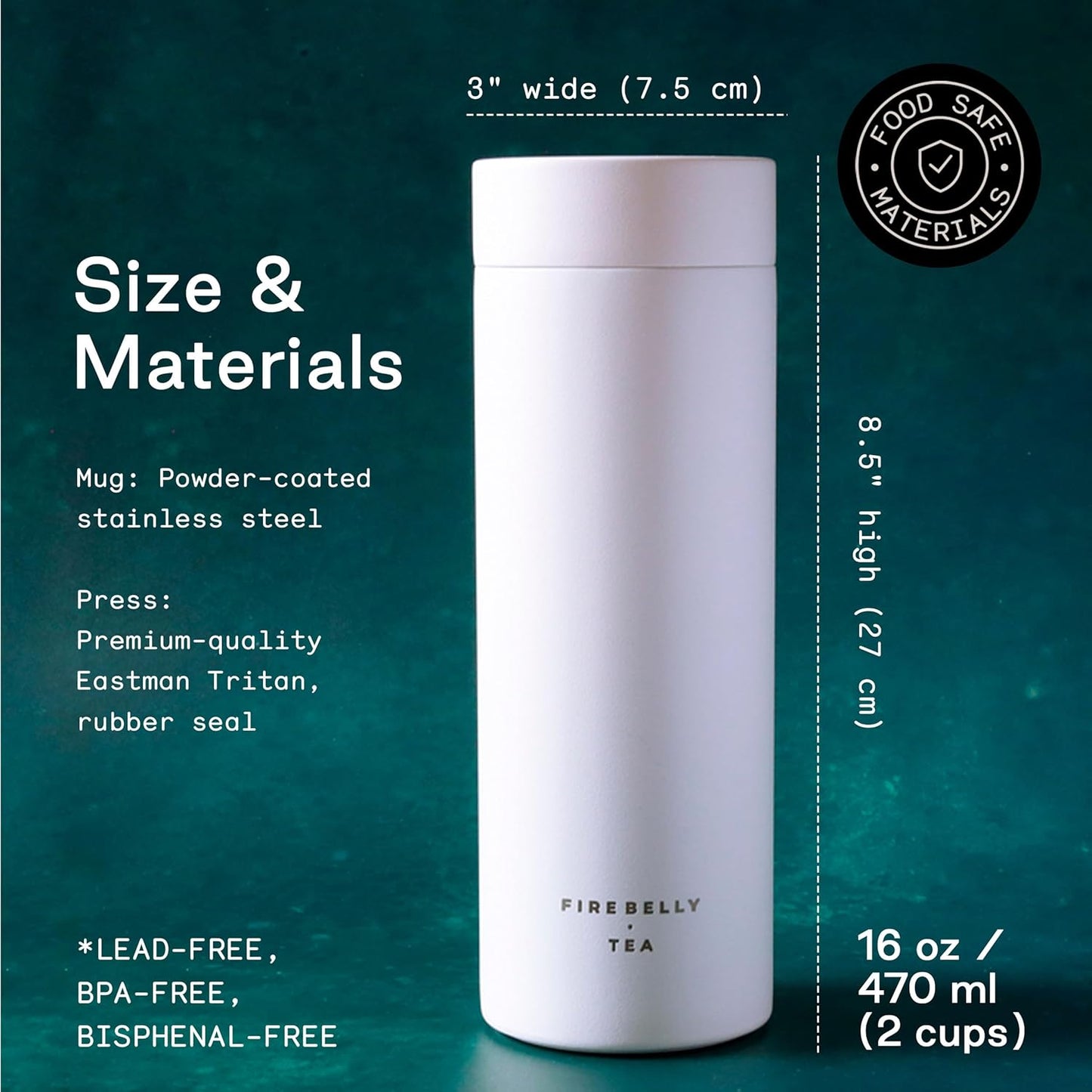 Firebelly Tea, Travel Tea Infuser Mug with Strainer, Insulated Tumbler for Loose Leaf Tea or Coffee, Leakproof Bottle for Hot or Iced Drinks, Stainless Steel Thermos with Lid, Blanc