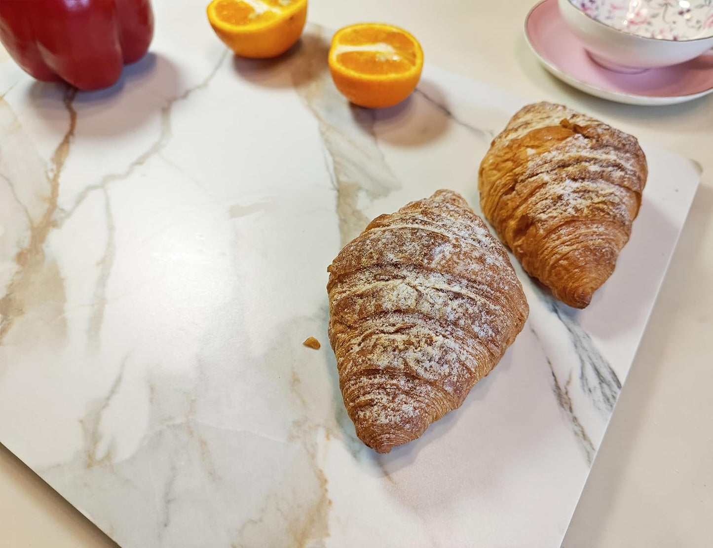 Multi-Purpose Pastry Marble Design Stone Tray Cutting Board Slab 16” x 12” With Non-Slip Feet,Stone Cheese Pastry Board,Marble Serving Tray, Heat Resistant, Easy To Clean(G12, 16 * 12)