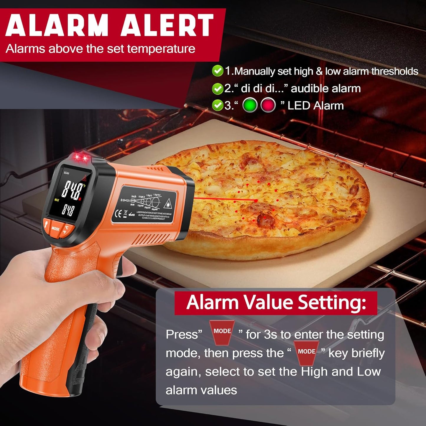 Infrared Thermometer Gun, Non-Contact Digital Laser Temperature Gun, -58°F to 1076°F, Adjustable Emissivity and Max/Min Values for Industrial, Cooking, Griddle,Engine, HVAC (Not for Human)