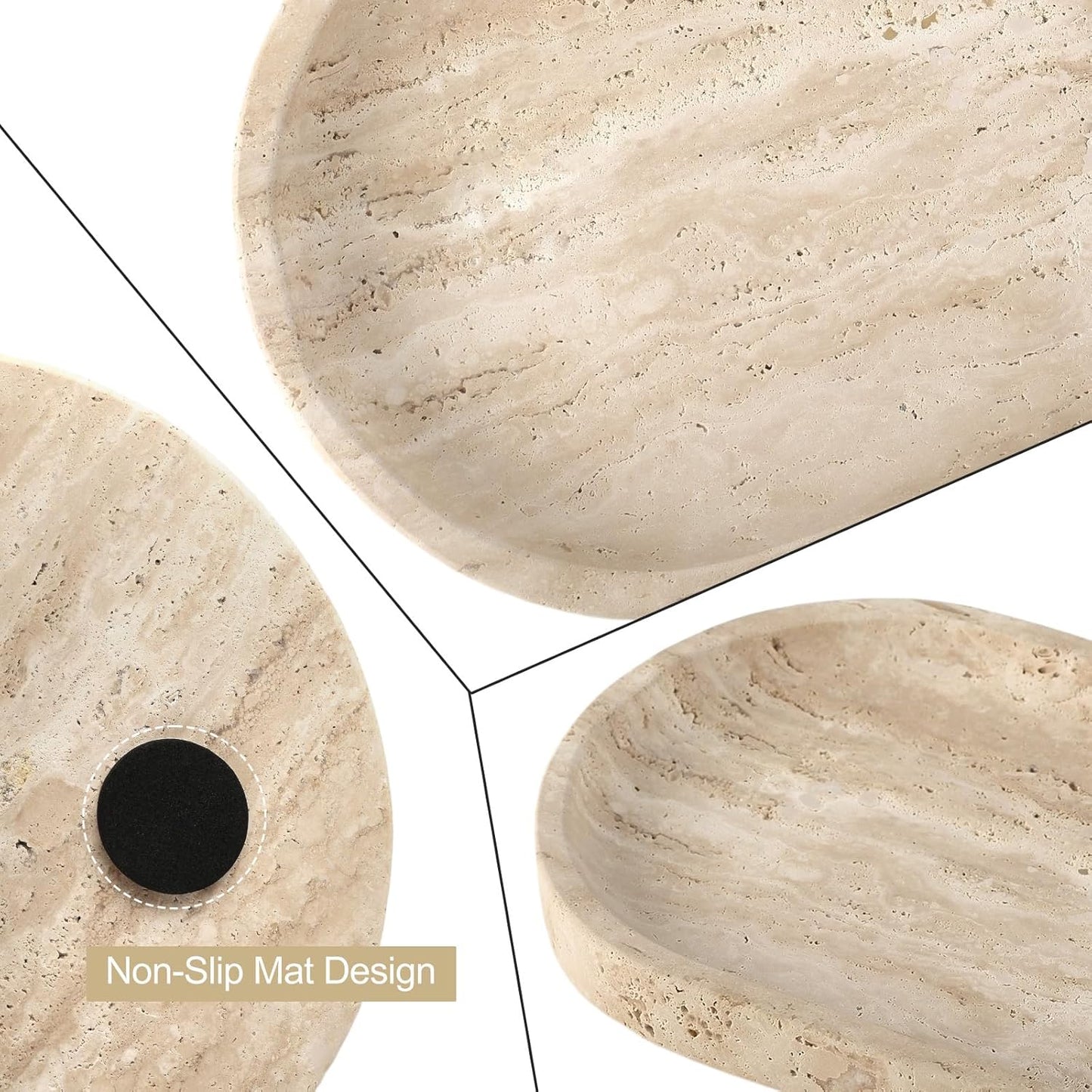 Koville Natural Marble Tray for Bathroom Counter, 10" x 5" Travertine Marble Storage Trays for Perfume, Cosmetics, Jewelry, Vanity Tray Stone Trays for Home, Decorative Tray for Dresser Organizer