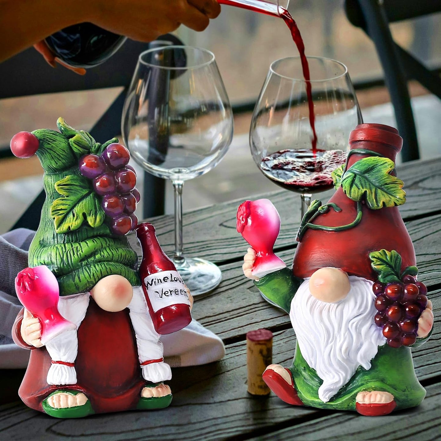 2PCS Wine Gnomes Figurines Home Decor Gnome Gifts for Women Collectible Statue Christmas Decorations for Dining Tables Tiered Pallets Wine Cabinet Living Room