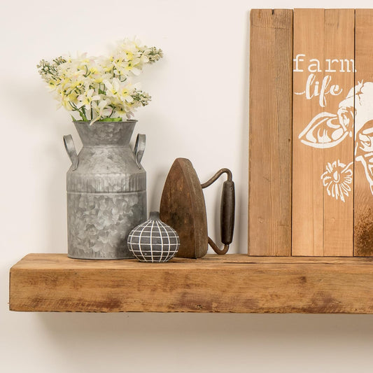 Modern Timber Craft Reclaimed Wood Fireplace Mantel Shelf | Solid Rustic American Barnwood with Floating Shelf Brackets | 2.75" Thickness | 78" L x 8" D, Rustic Original - Unfinished